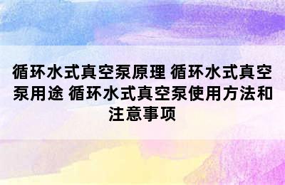 循环水式真空泵原理 循环水式真空泵用途 循环水式真空泵使用方法和注意事项